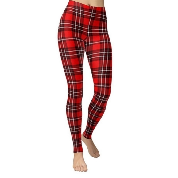 SOLD! Red Plaid Leggings - Picture 2 of 4